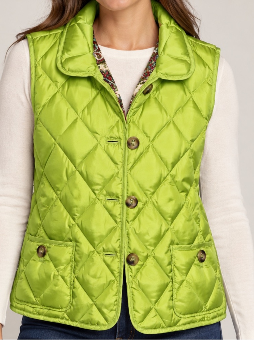 Talbots Lime Green Quilted Puffer Vest
